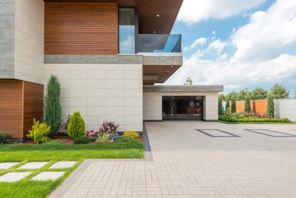 Wide concrete driveway at a modern home, the kind of driveway Sedona Concrete pours in Columbus, OH